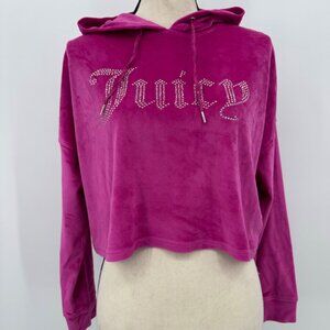 juicy couture pink rhinestone velour cropped hoodie sz M sleepwear comfy y2k